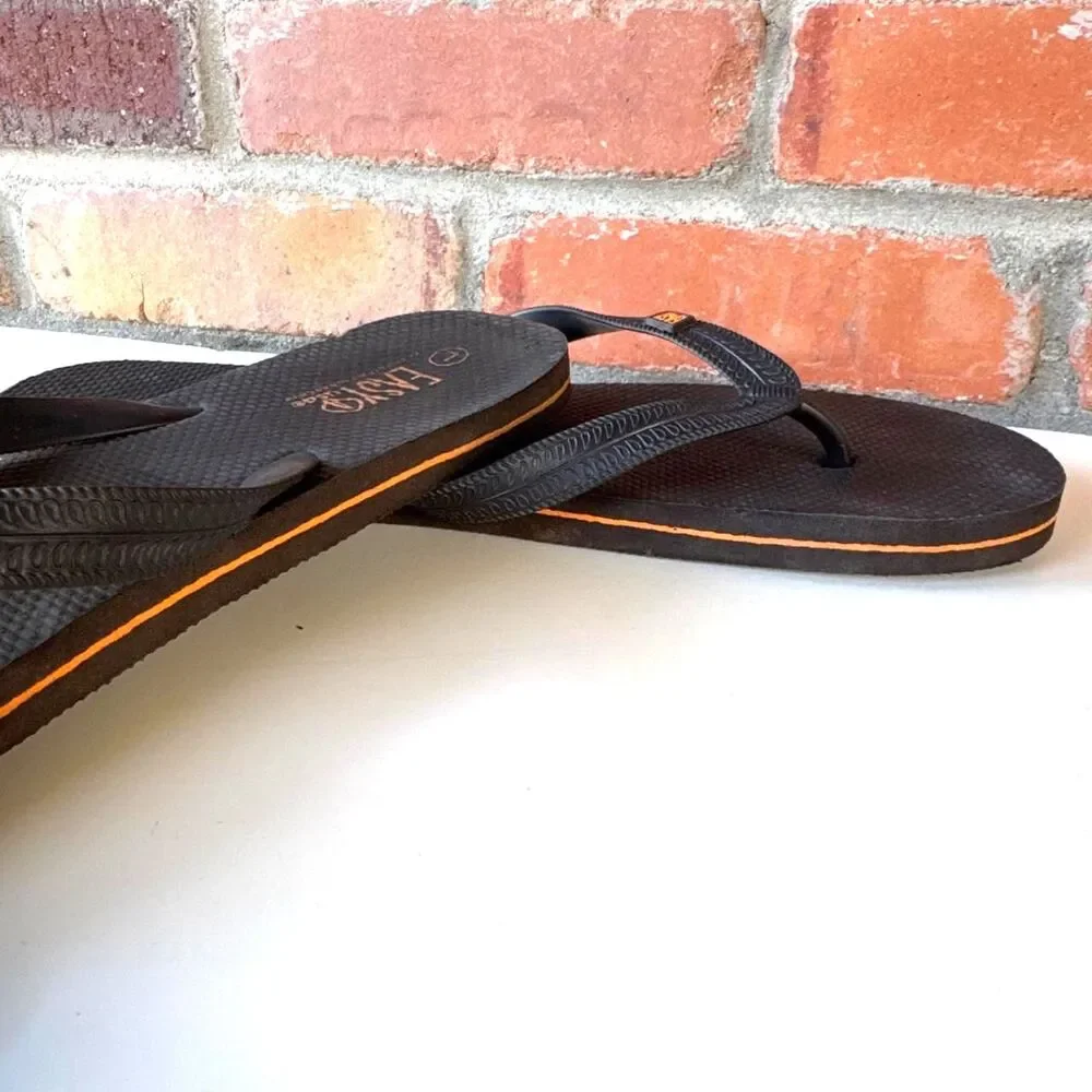 Easy usa Men's Black and Yellow Band Flip Flops Sandals Slip-Ons